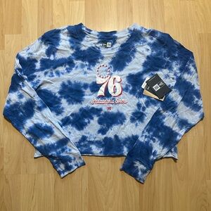 Blue Tie-Dye Philadelphia 76ers Long Sleeve Cropped Shirt